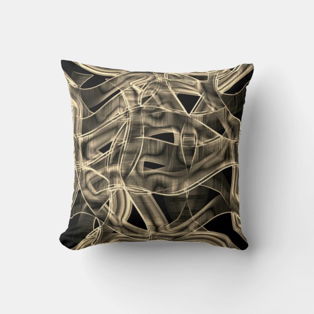 Almofada Curvas semelhantes a fita, caquis ou linhas beges  (Frente)