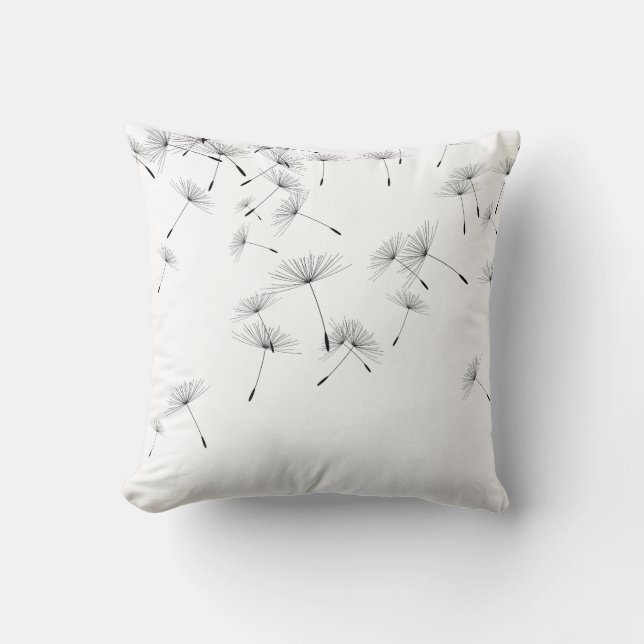 ALMOFADA CUSHION DE DANDELION BRANCO, ELEGANTE, A NEGRO (Frente)