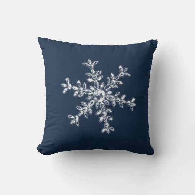 Almofada Cushion de Natal Crystal Snowflake em azul (Frente)