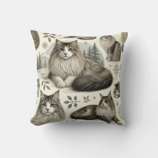Almofada Cushion de Padrão de Gato da Floresta norueguesa