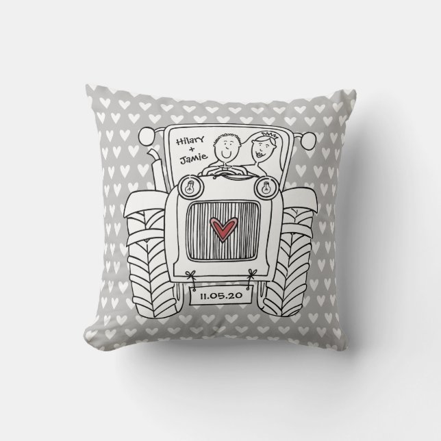 Almofada Cushion de Trator de Casamento Personalizado (Frente)