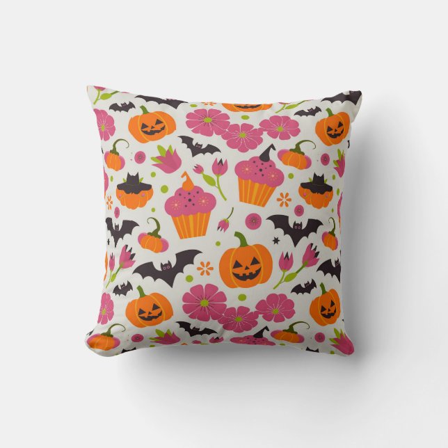 Almofada Cushion do Dia das Bruxas | Pumpkin Festivo E Bat (Frente)