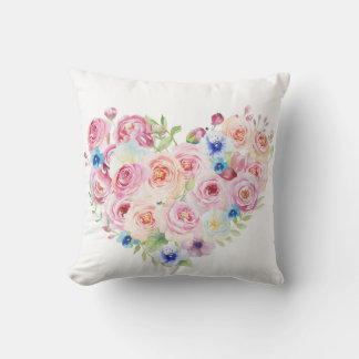Almofada Cushion Floral de Coração Floral de Aquarela