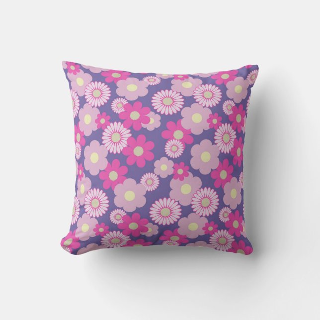 Almofada Cushion Floral Pequeno, Rosa e Púrpura, (Frente)