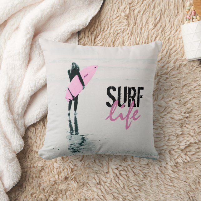 Almofada Cushion Garota Surfista, Surf Arte Costeira Lança (Cobertor)