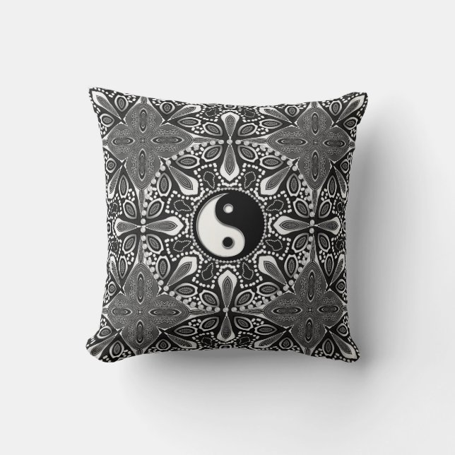 Almofada Cushion Geométrico Yin Yang, preto tribal (Frente)