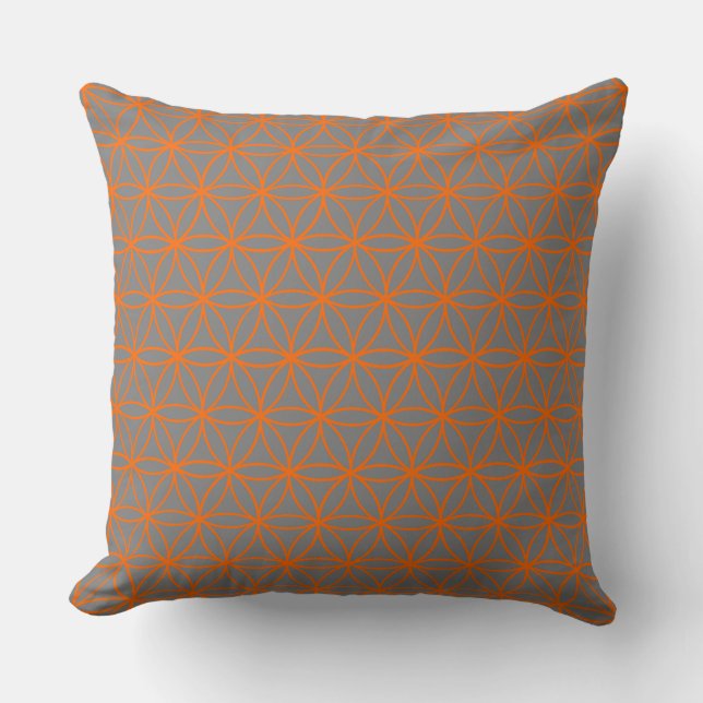 Almofada Cushion, Lotus Flower Graphic em Cinza e Laranja (Frente)