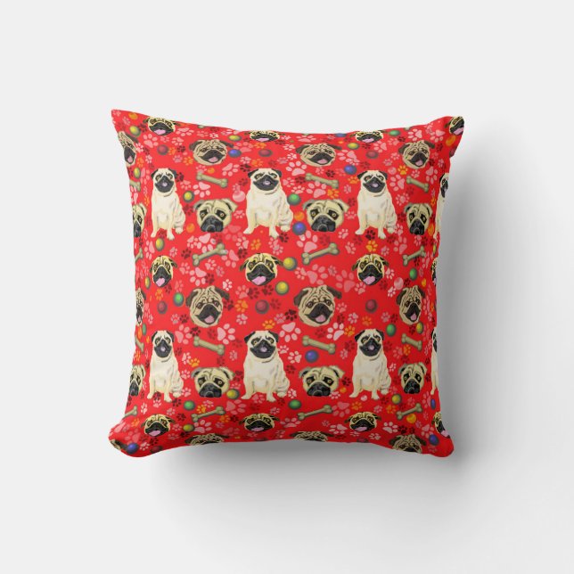Almofada Cushion Red Pug Impressão (Frente)