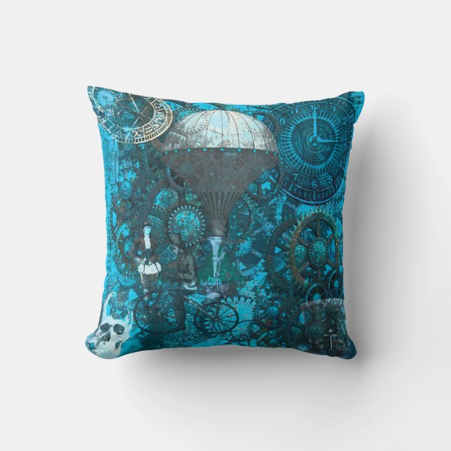 Almofada Cushion Travesseiro Steampunk Azul (Frente)