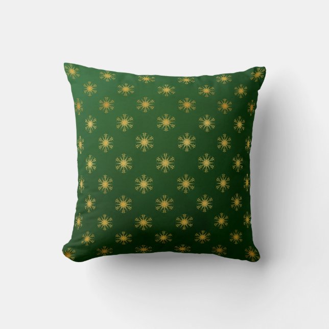 Almofada Cushion verde e Dourado com floco de neve (Frente)