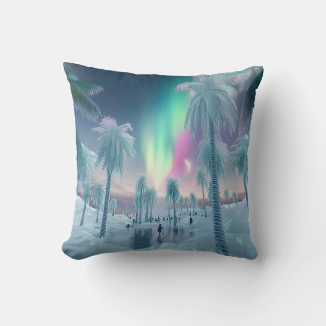 Almofada Cushion with Northern Lights and Palm Trees - Drea (Frente)