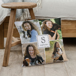 Almofada Custom 4 Multi Photo Collage Monogram & Name
