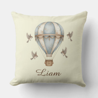 Almofada Custom Baby Name Watercolor Vintage Hot Air Balloo