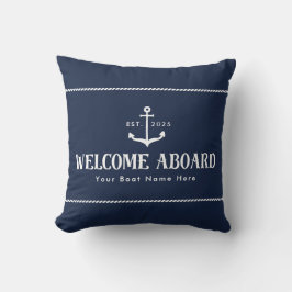 Almofada Custom Blue Boat Name Nautical Welcome Aboard