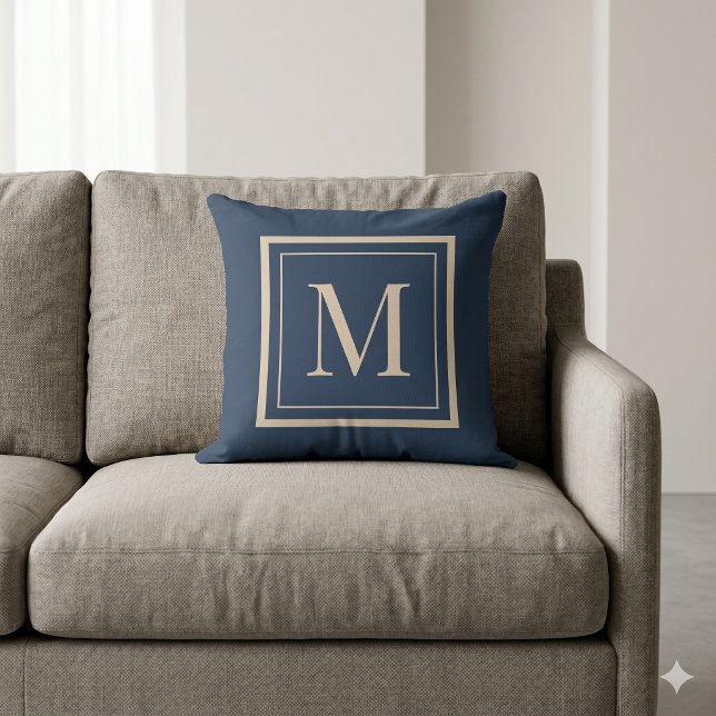 Almofada Custom Blue & Vanilla Framed Monogram Throw Pillow (Criador carregado)