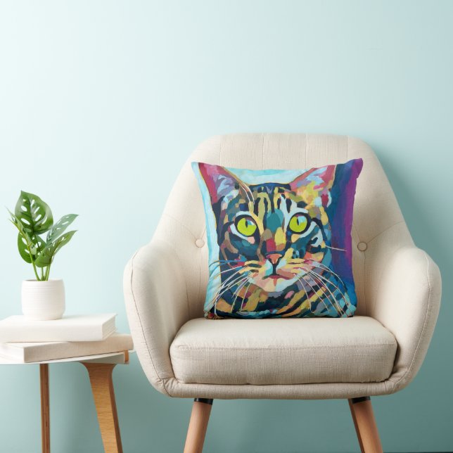 Almofada Custom Cat Portrait Painting - Gift for Cat Lovers (Cadeira)