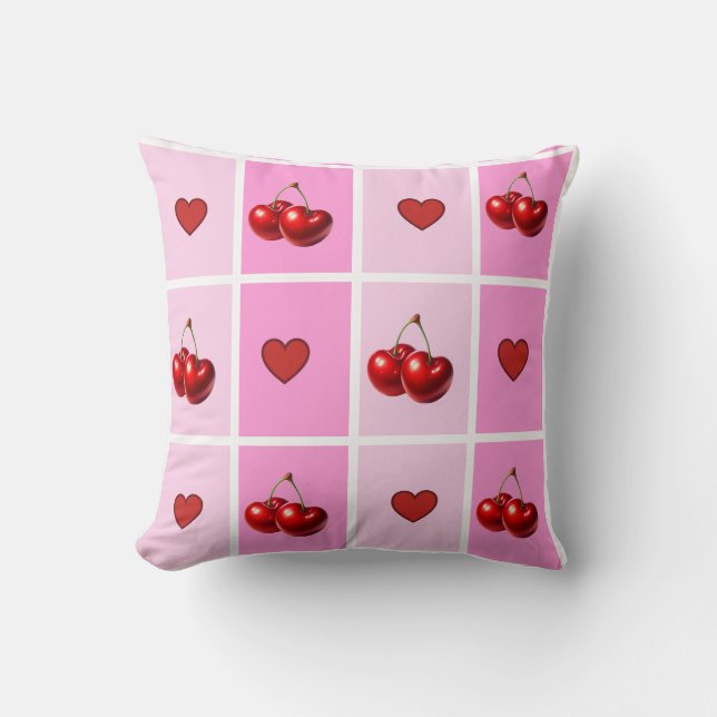 Almofada Custom Cherry Heart Checkerboard Pattern (Frente)