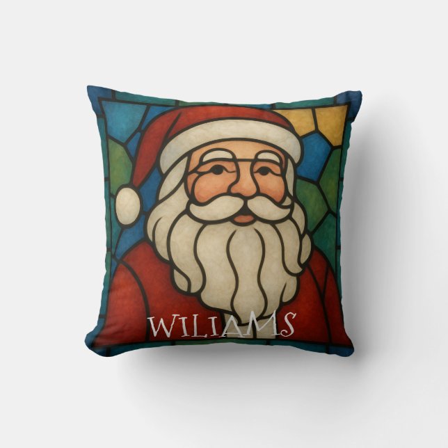 Almofada Custom Christmas Santa Art Deco Stained Glass (Frente)