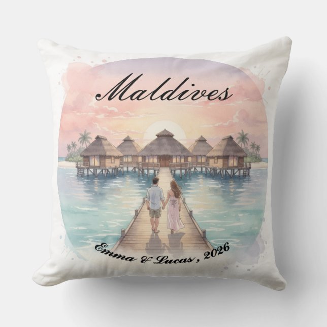 Almofada Custom Couple Maldives Honeymoon Keepsake (Frente)