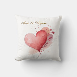 Almofada Custom Couple Name Watercolour Hearts Pillow Cover