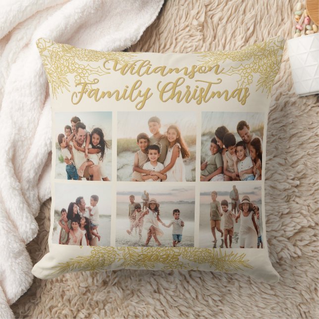 Almofada Custom Elegant Family Christmas Photo Collage (Cobertor)