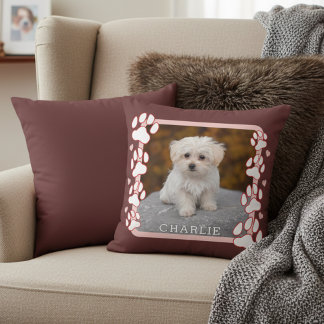Almofada Custom Framed Pet Photo and Name Throw Pillow