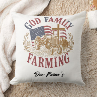 Almofada Custom “God Family Farming” Farmhouse Pillow