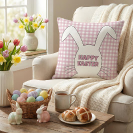 Almofada Custom Happy Easter Bunny Pink Gingham Plaid