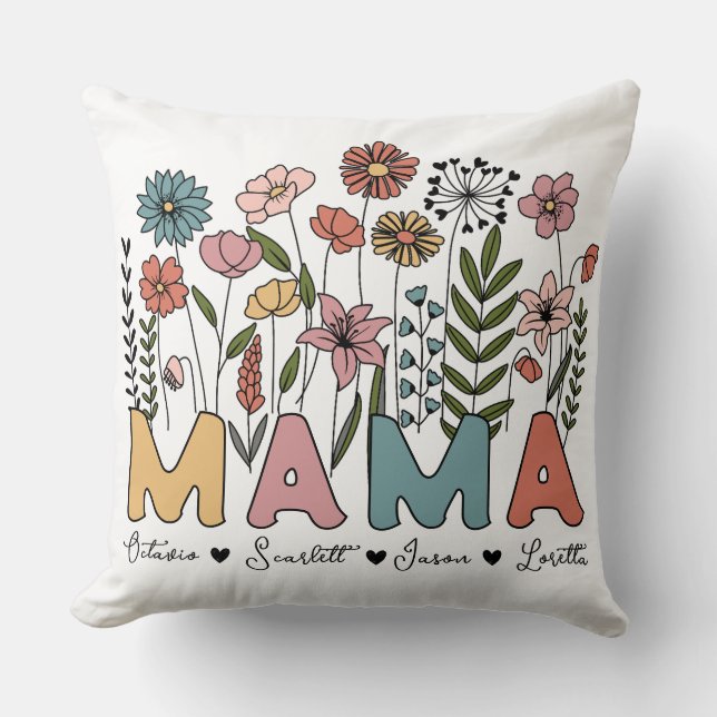 Almofada Custom Mama Throw Pillow With Kids' Names (Frente)