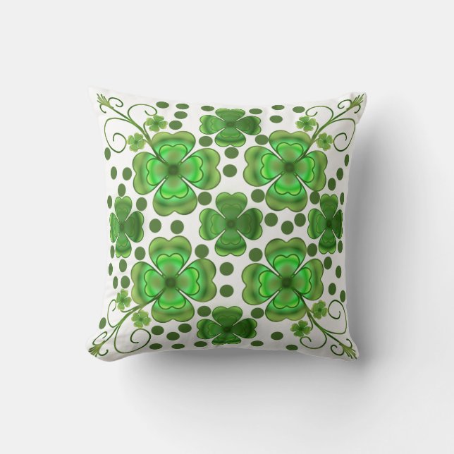 Almofada Custom Metallic Green Clover & Swirl Pattern  (Frente)