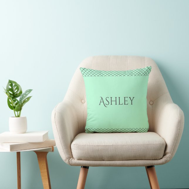 Almofada Custom Mint Green Throw Pillow | Name & Initials (Cadeira)