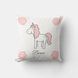 Almofada Custom Name Unicorn Rose Floral Cute Pink 