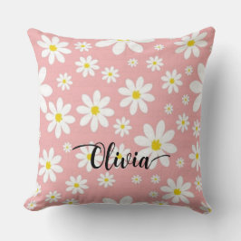 Almofada Custom Name White Floral Background Throw Pillow