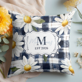 Almofada Custom Navy Gingham Daisy Monogram