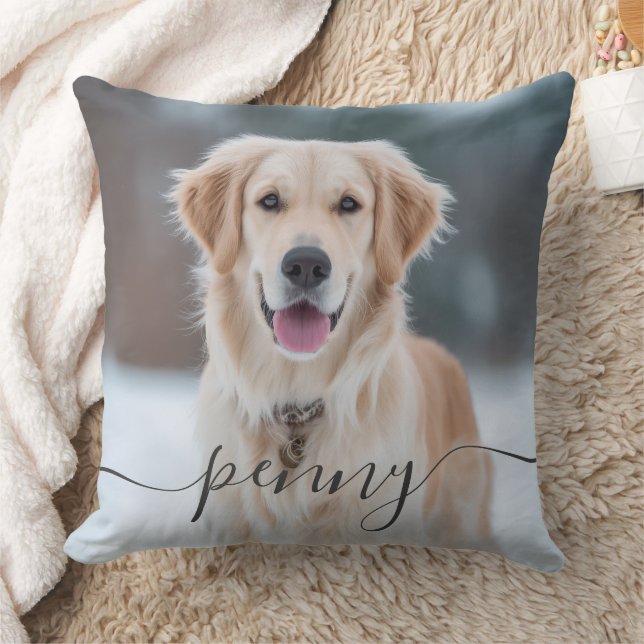Almofada Custom Pet Name Photo Elegant Script Dog (Cobertor)