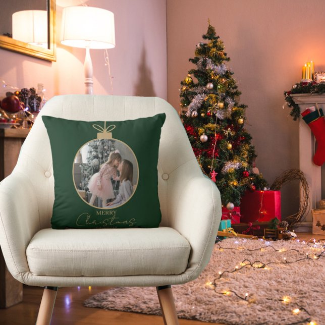 Almofada custom photo collage Merry Christmas bauble (Criador carregado)