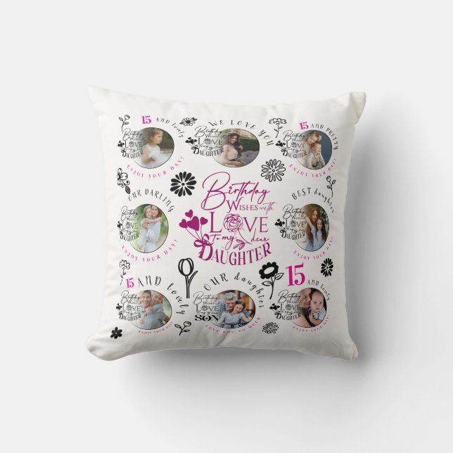 Almofada Custom Photo Pattern Daughter Birthday (Frente)