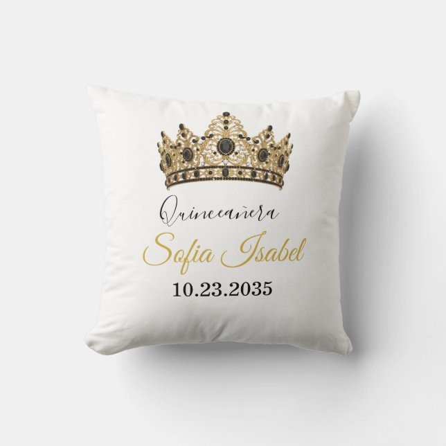 Almofada Custom Quinceañera Gold Tiara Throw Pillow (Frente)