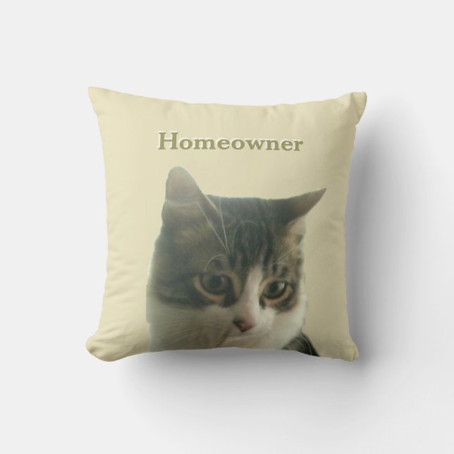 Almofada Custom Tabby Cat Photo on Light Beige (Frente)