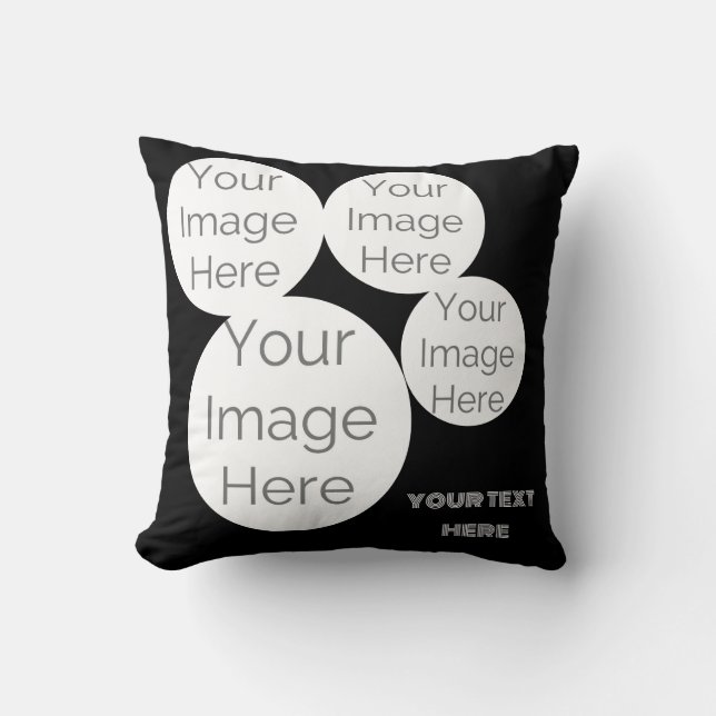 Almofada custom Throw Pillow 4 photo text template black (Frente)