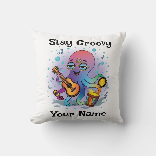 Almofada Custom Throw Pillow | Retro Octopus | Name & Text (Frente)
