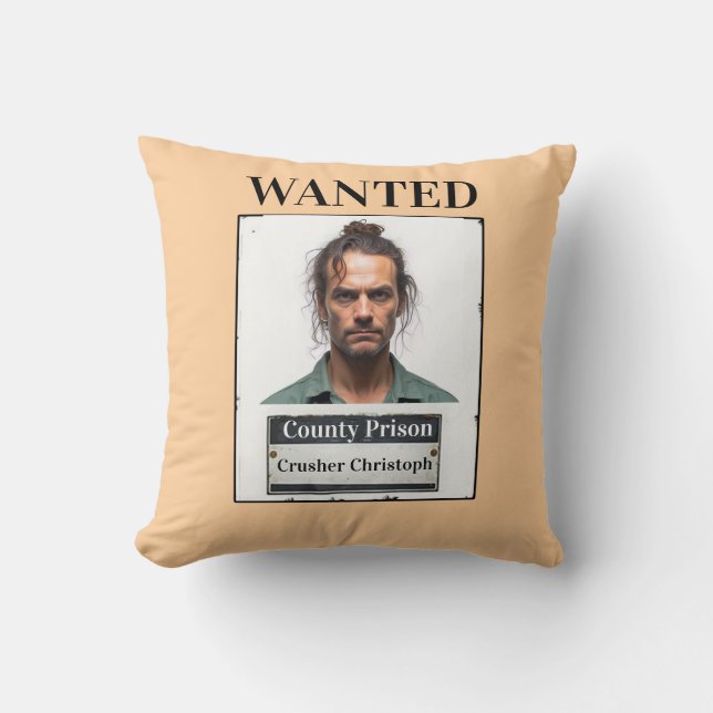 Almofada Customisable Photo Name Prison Funny Wanted Throw (Frente)