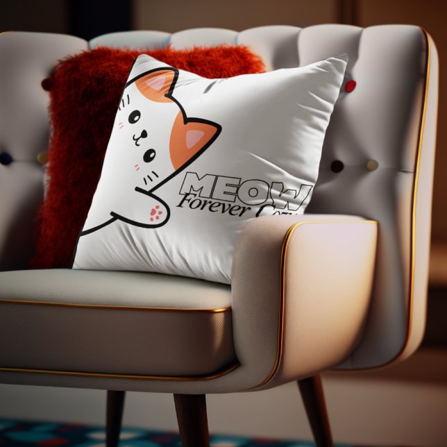 Almofada Customizable Meow Forever Cozy Cat (Criador carregado)
