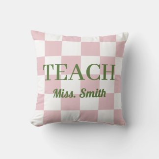 Almofada Customizable Name Teach Tote Cute Pink Checkered