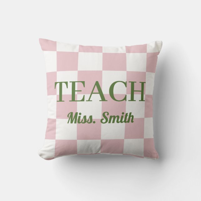 Almofada Customizable Name Teach Tote Cute Pink Checkered (Frente)
