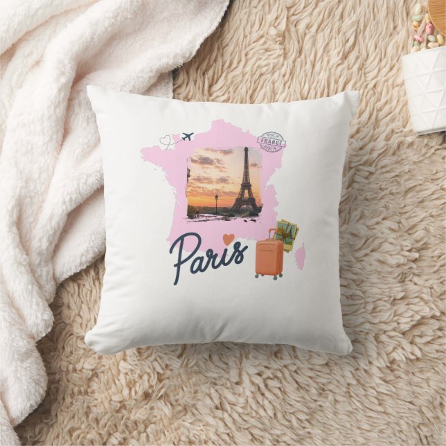 Almofada Customizable Travel Themed Paris Pillow. (Cobertor)
