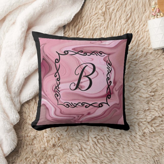 Almofada Customize Monogram Throw Pillow Pink Mauve Swirls (Cobertor)