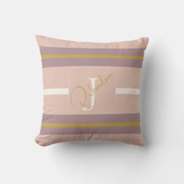 Almofada Customized Blush Pink Gold Stripe Monogram Chic