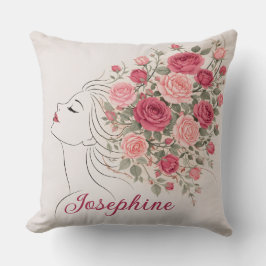 Almofada Customized Pink Rose Floral Hair Woman Elegant 