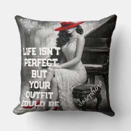 Almofada Customized Red Hat Piano Glam Fashion Quote Chic